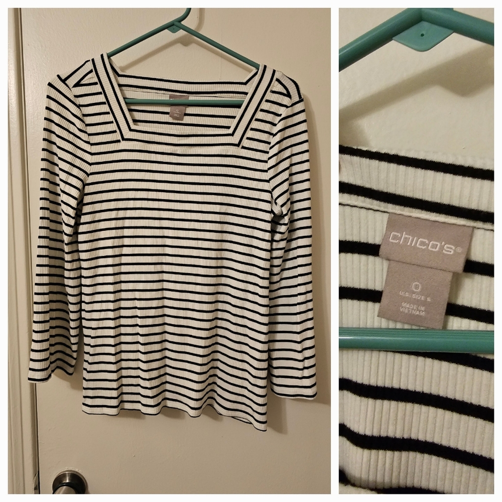 Bundle Only Chicos Size 0 stretchy black white stripped top